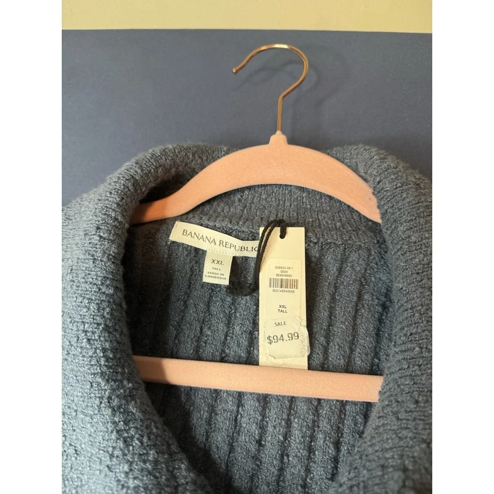 Banana Republic Men's Blue Rib-Knit Cotton Collared Button Pullover Sweater 2XL